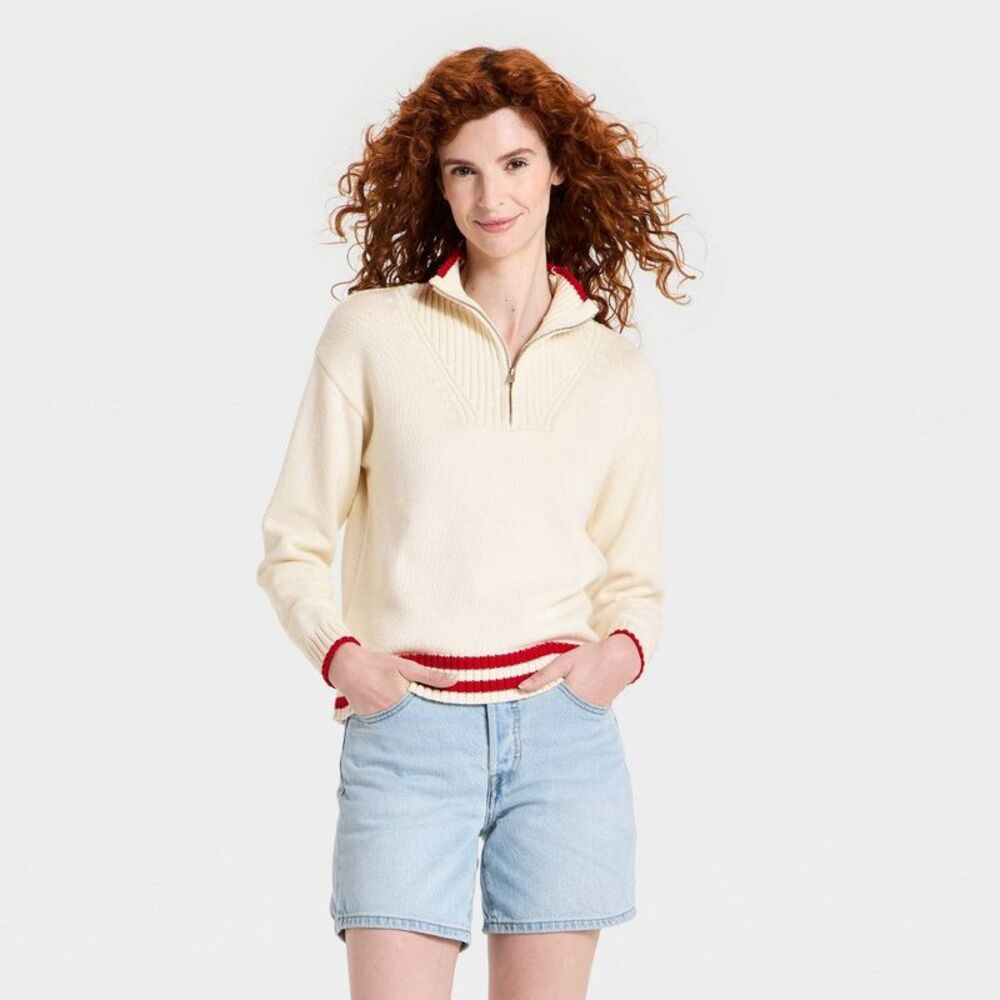 Open Box - Universal Thread - Women's Americana Collared Pullover Swe Cream